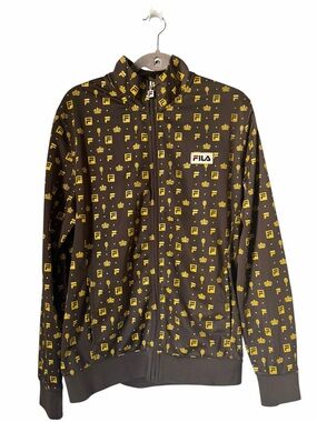 FILA Brown & Yellow Logo Track Jacket Tennis Racket Crown Athletic Zip Up